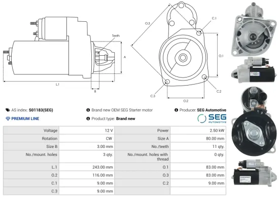 Starter 12 V 2,5 kW AS-PL S01183(SEG) Bild Starter 12 V 2,5 kW AS-PL S01183(SEG)