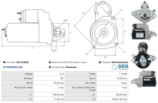 Starter 12 V 1,1 kW AS-PL S0121(SEG) Bild Starter 12 V 1,1 kW AS-PL S0121(SEG)