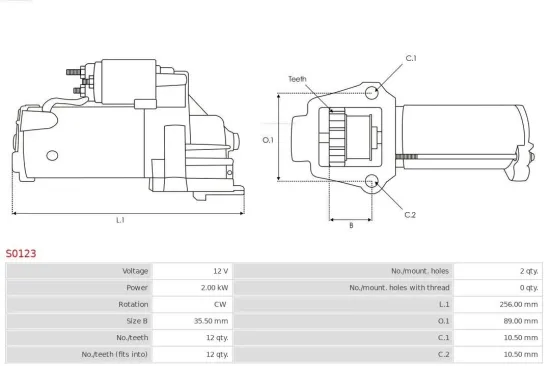 Starter 12 V 2 kW AS-PL S0123 Bild Starter 12 V 2 kW AS-PL S0123
