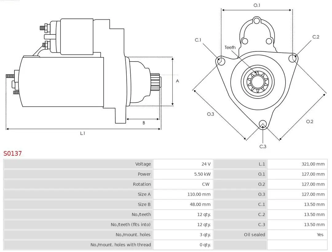 Starter 24 V 5,5 kW AS-PL S0137 Bild Starter 24 V 5,5 kW AS-PL S0137