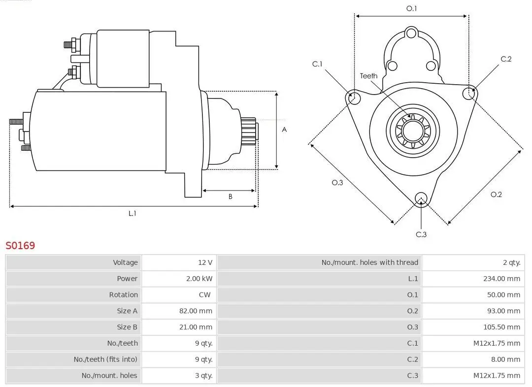 Starter 12 V 2 kW AS-PL S0169 Bild Starter 12 V 2 kW AS-PL S0169