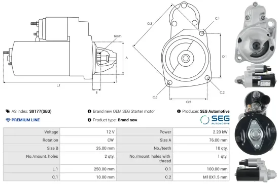 Starter 12 V 2,2 kW AS-PL S0177(SEG) Bild Starter 12 V 2,2 kW AS-PL S0177(SEG)