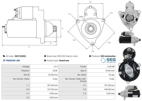 Starter 12 V 2 kW AS-PL S0212(SEG) Bild Starter 12 V 2 kW AS-PL S0212(SEG)