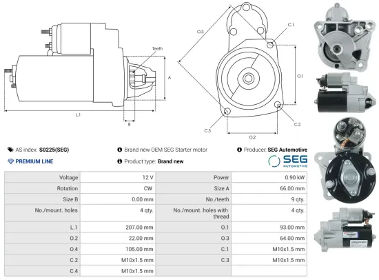 Starter 12 V 0,9 kW AS-PL S0225(SEG) Bild Starter 12 V 0,9 kW AS-PL S0225(SEG)