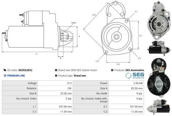 Starter 12 V 2,5 kW AS-PL S0293(SEG) Bild Starter 12 V 2,5 kW AS-PL S0293(SEG)