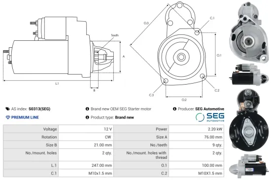 Starter 12 V 2,2 kW AS-PL S0313(SEG) Bild Starter 12 V 2,2 kW AS-PL S0313(SEG)