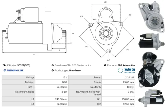 Starter 12 V 2,2 kW AS-PL S0321(SEG) Bild Starter 12 V 2,2 kW AS-PL S0321(SEG)