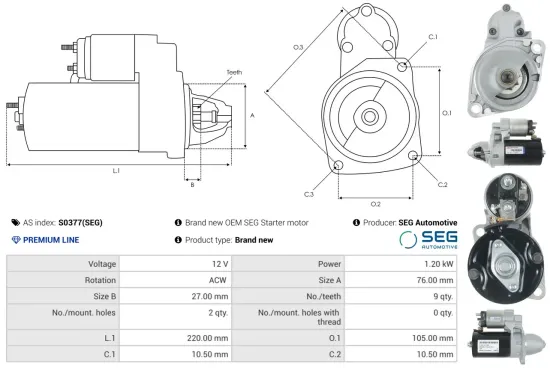 Starter 12 V 1,2 kW AS-PL S0377(SEG) Bild Starter 12 V 1,2 kW AS-PL S0377(SEG)