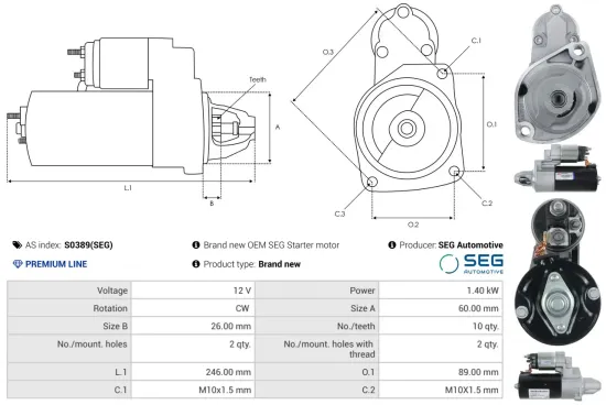 Starter 12 V 1,4 kW AS-PL S0389(SEG) Bild Starter 12 V 1,4 kW AS-PL S0389(SEG)