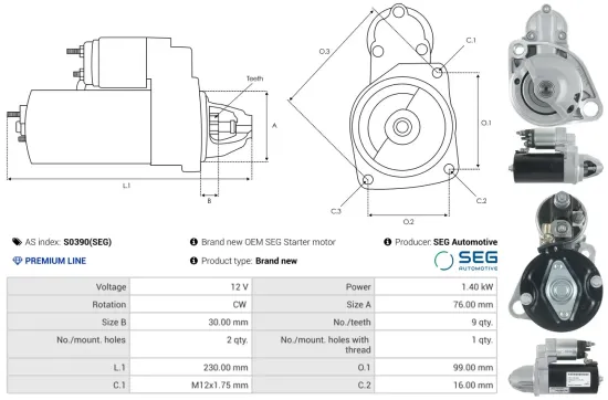 Starter 12 V 1,4 kW AS-PL S0390(SEG) Bild Starter 12 V 1,4 kW AS-PL S0390(SEG)