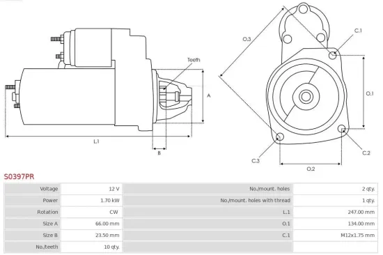 Starter 12 V 1,7 kW AS-PL S0397PR Bild Starter 12 V 1,7 kW AS-PL S0397PR