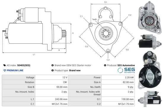 Starter 12 V 2,2 kW AS-PL S0403(SEG) Bild Starter 12 V 2,2 kW AS-PL S0403(SEG)
