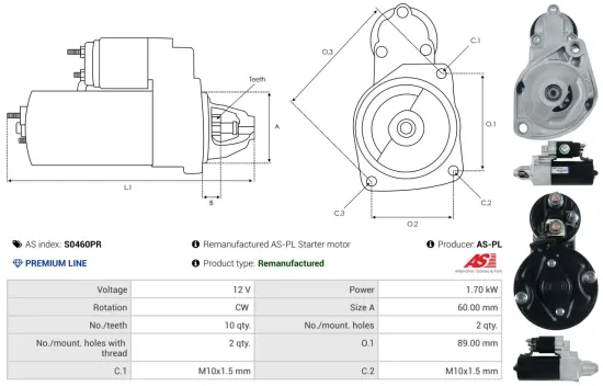 Starter 12 V 1,7 kW AS-PL S0460PR Bild Starter 12 V 1,7 kW AS-PL S0460PR