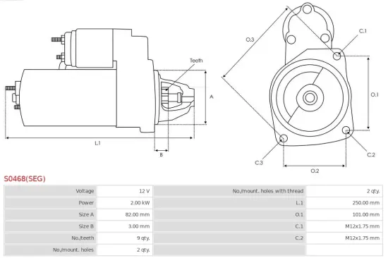 Starter 12 V 2 kW AS-PL S0468(SEG) Bild Starter 12 V 2 kW AS-PL S0468(SEG)