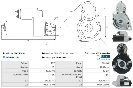 Starter 12 V 2,5 kW AS-PL S0475(SEG) Bild Starter 12 V 2,5 kW AS-PL S0475(SEG)