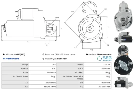 Starter 12 V 2 kW AS-PL S0480(SEG) Bild Starter 12 V 2 kW AS-PL S0480(SEG)