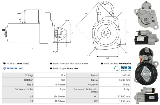 Starter 12 V 1,4 kW AS-PL S0483(SEG) Bild Starter 12 V 1,4 kW AS-PL S0483(SEG)