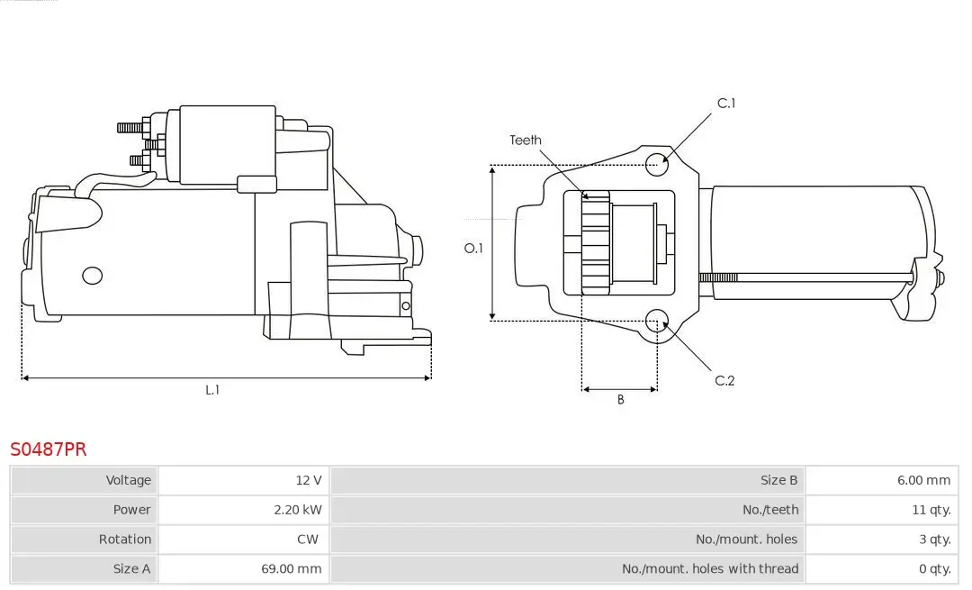 Starter 12 V 2,2 kW AS-PL S0487PR