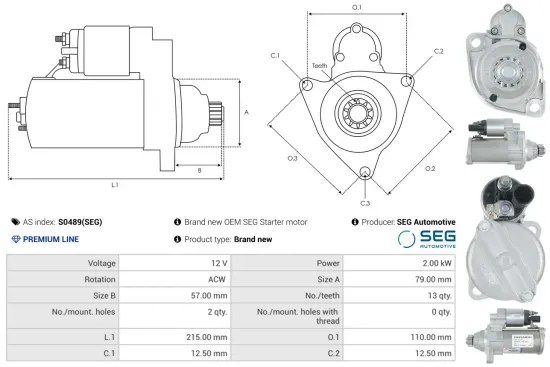 Starter 12 V 2 kW AS-PL S0489(SEG) Bild Starter 12 V 2 kW AS-PL S0489(SEG)
