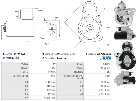 Starter 12 V 1,4 kW AS-PL S0497(SEG) Bild Starter 12 V 1,4 kW AS-PL S0497(SEG)