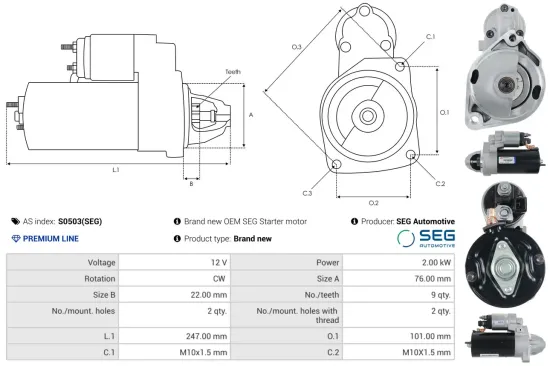 Starter 12 V 2 kW AS-PL S0503(SEG) Bild Starter 12 V 2 kW AS-PL S0503(SEG)