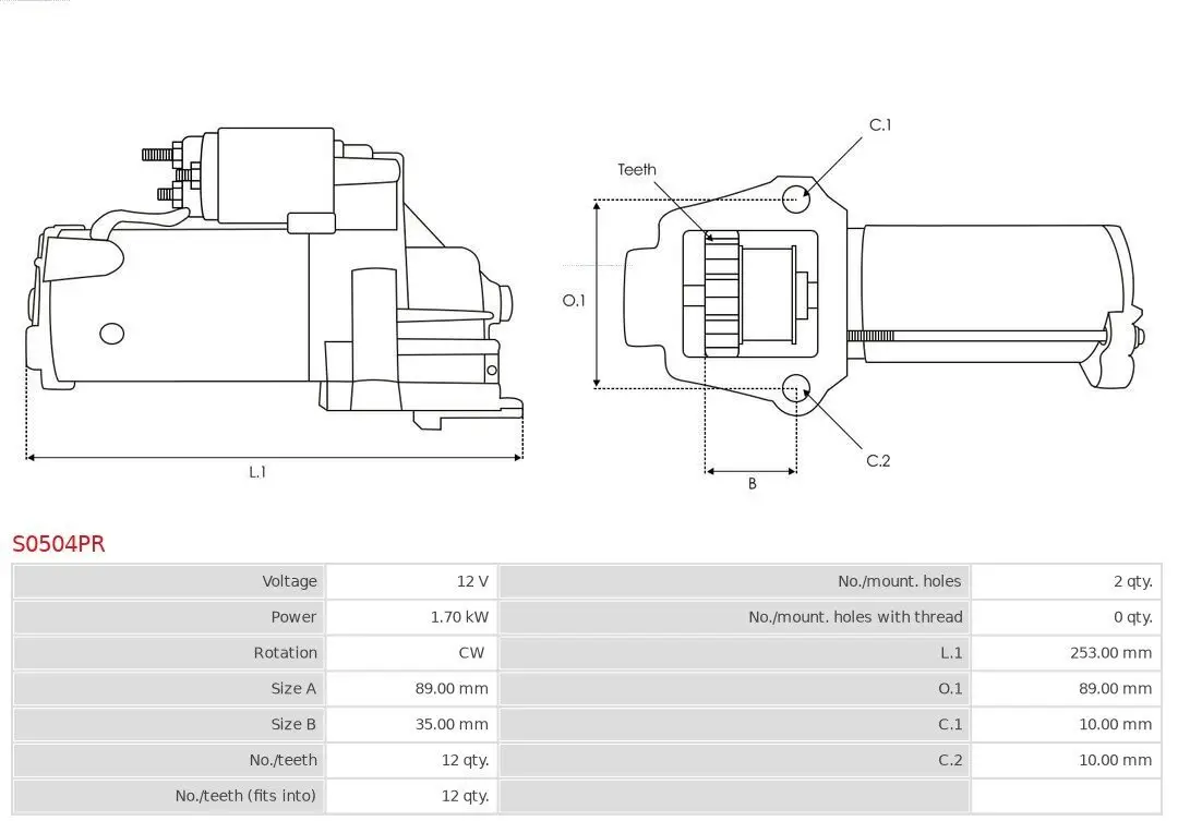 Starter 12 V 1,7 kW AS-PL S0504PR Bild Starter 12 V 1,7 kW AS-PL S0504PR