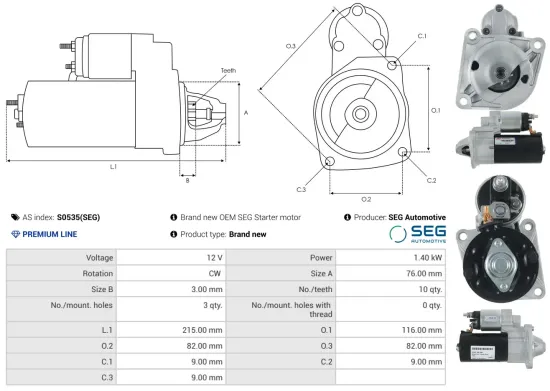 Starter 12 V 1,4 kW AS-PL S0535(SEG) Bild Starter 12 V 1,4 kW AS-PL S0535(SEG)