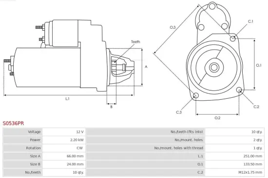 Starter 12 V 2,2 kW AS-PL S0536PR Bild Starter 12 V 2,2 kW AS-PL S0536PR