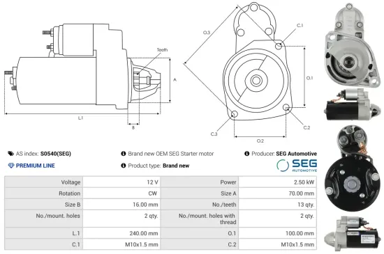 Starter 12 V 2,5 kW AS-PL S0540(SEG) Bild Starter 12 V 2,5 kW AS-PL S0540(SEG)