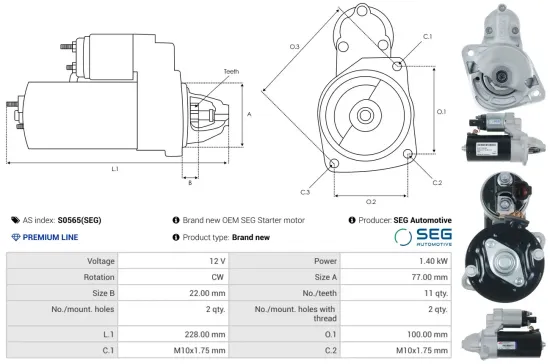 Starter 12 V 1,4 kW AS-PL S0565(SEG) Bild Starter 12 V 1,4 kW AS-PL S0565(SEG)