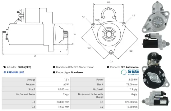 Starter 12 V 2 kW AS-PL S0566(SEG) Bild Starter 12 V 2 kW AS-PL S0566(SEG)