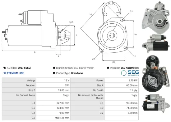 Starter 12 V 1,7 kW AS-PL S0574(SEG) Bild Starter 12 V 1,7 kW AS-PL S0574(SEG)