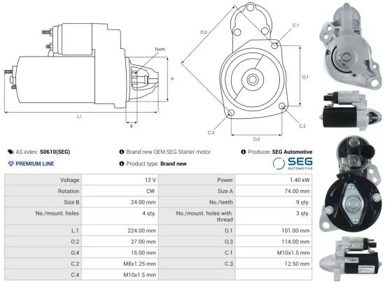Starter 12 V 1,4 kW AS-PL S0610(SEG) Bild Starter 12 V 1,4 kW AS-PL S0610(SEG)
