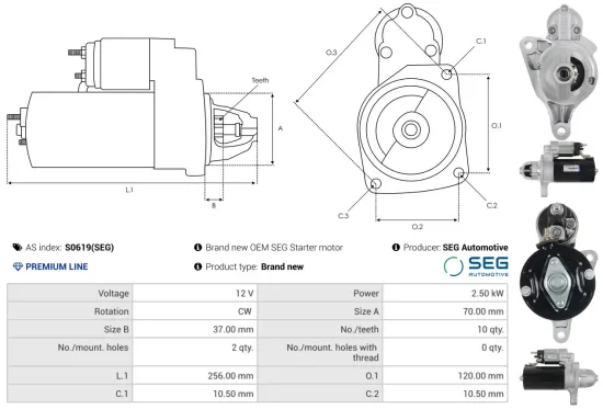 Starter 12 V 2,5 kW AS-PL S0619(SEG) Bild Starter 12 V 2,5 kW AS-PL S0619(SEG)