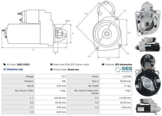 Starter 12 V 2,2 kW AS-PL S0621(SEG) Bild Starter 12 V 2,2 kW AS-PL S0621(SEG)
