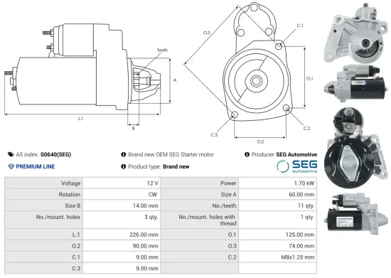 Starter 12 V 1,7 kW AS-PL S0640(SEG) Bild Starter 12 V 1,7 kW AS-PL S0640(SEG)