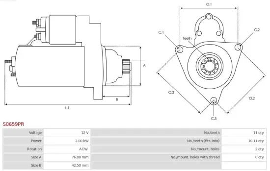 Starter 12 V 2 kW AS-PL S0659PR Bild Starter 12 V 2 kW AS-PL S0659PR