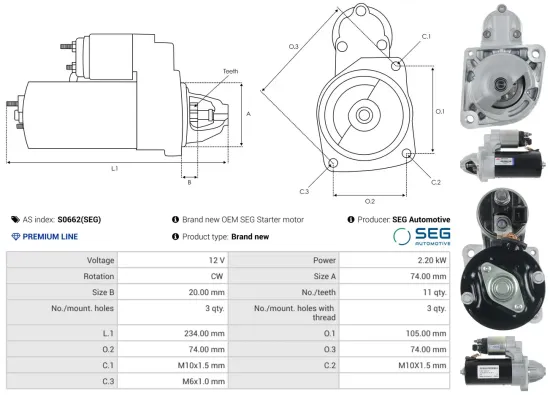 Starter 12 V 2,2 kW AS-PL S0662(SEG) Bild Starter 12 V 2,2 kW AS-PL S0662(SEG)