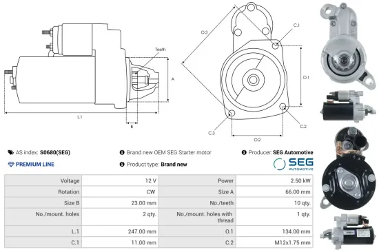 Starter 12 V 2,5 kW AS-PL S0680(SEG) Bild Starter 12 V 2,5 kW AS-PL S0680(SEG)
