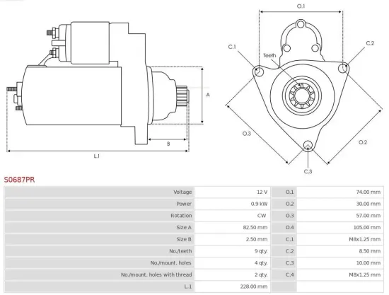 Starter 12 V 0,9 kW AS-PL S0687PR Bild Starter 12 V 0,9 kW AS-PL S0687PR