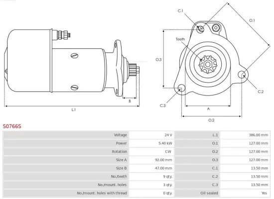 Starter 24 V 5,4 kW AS-PL S0766S Bild Starter 24 V 5,4 kW AS-PL S0766S