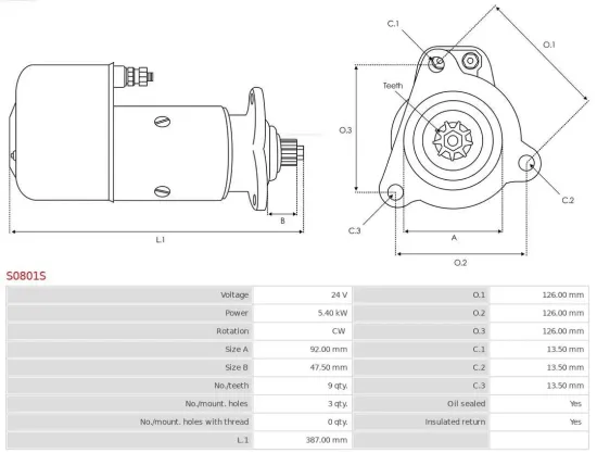 Starter 24 V 5,4 kW AS-PL S0801S Bild Starter 24 V 5,4 kW AS-PL S0801S