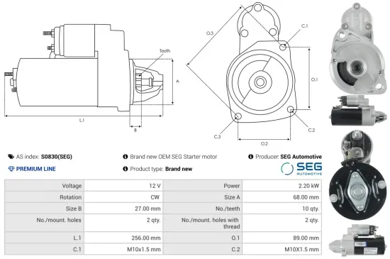 Starter 12 V 2,2 kW AS-PL S0830(SEG) Bild Starter 12 V 2,2 kW AS-PL S0830(SEG)