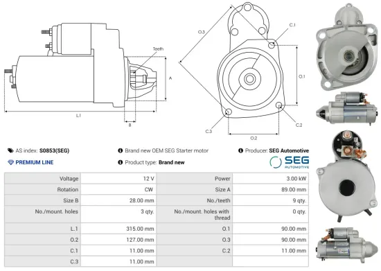 Starter 12 V 1,7 kW AS-PL S3002SR Bild Starter 12 V 1,7 kW AS-PL S3002SR