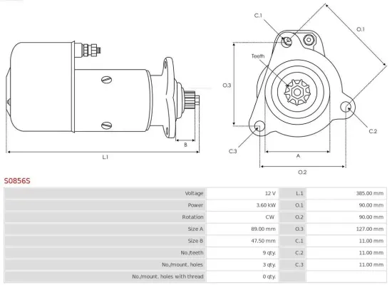 Starter 12 V 3,6 kW AS-PL S0856S Bild Starter 12 V 3,6 kW AS-PL S0856S