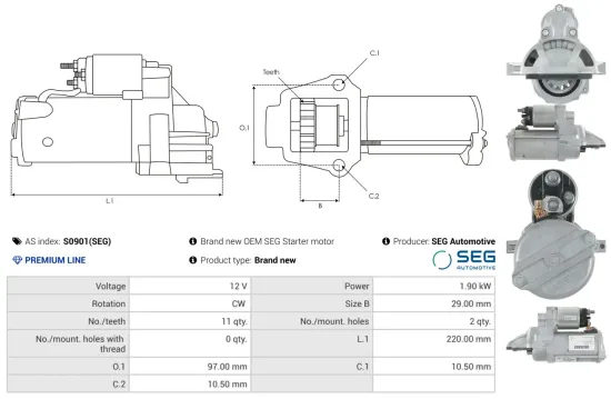 Starter 12 V 1,9 kW AS-PL S0901(SEG) Bild Starter 12 V 1,9 kW AS-PL S0901(SEG)