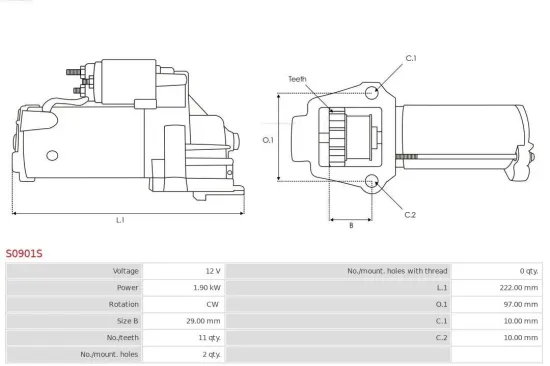 Starter 12 V 1,9 kW AS-PL S0901S Bild Starter 12 V 1,9 kW AS-PL S0901S