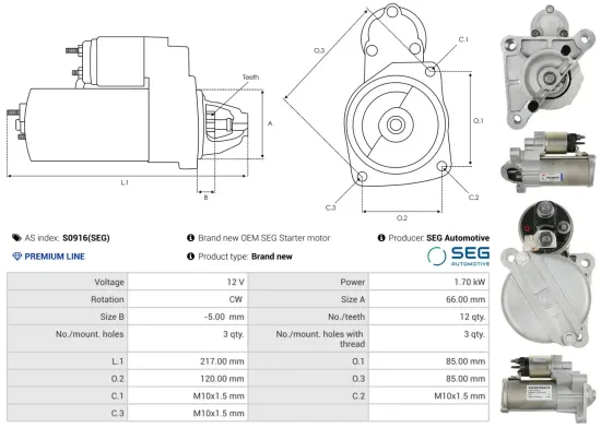 Starter 12 V 1,7 kW AS-PL S0916(SEG) Bild Starter 12 V 1,7 kW AS-PL S0916(SEG)