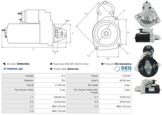 Starter 12 V 2,3 kW AS-PL S0965(SEG) Bild Starter 12 V 2,3 kW AS-PL S0965(SEG)