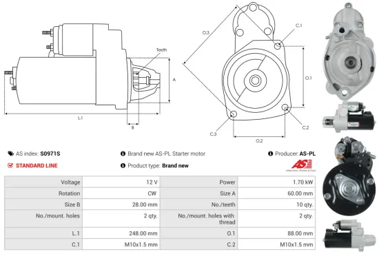 Starter 12 V 1,7 kW AS-PL S0971S Bild Starter 12 V 1,7 kW AS-PL S0971S